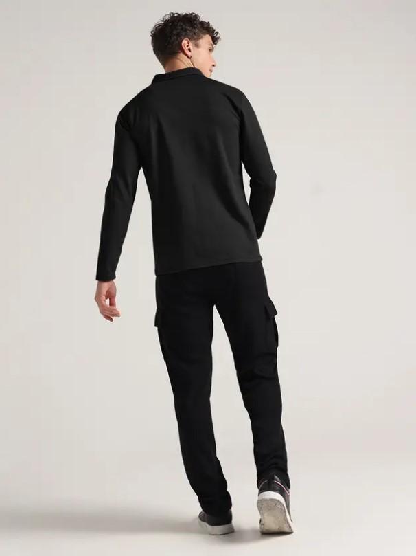 Trendy Black Long Sleeve Track Suit with Pants for Men