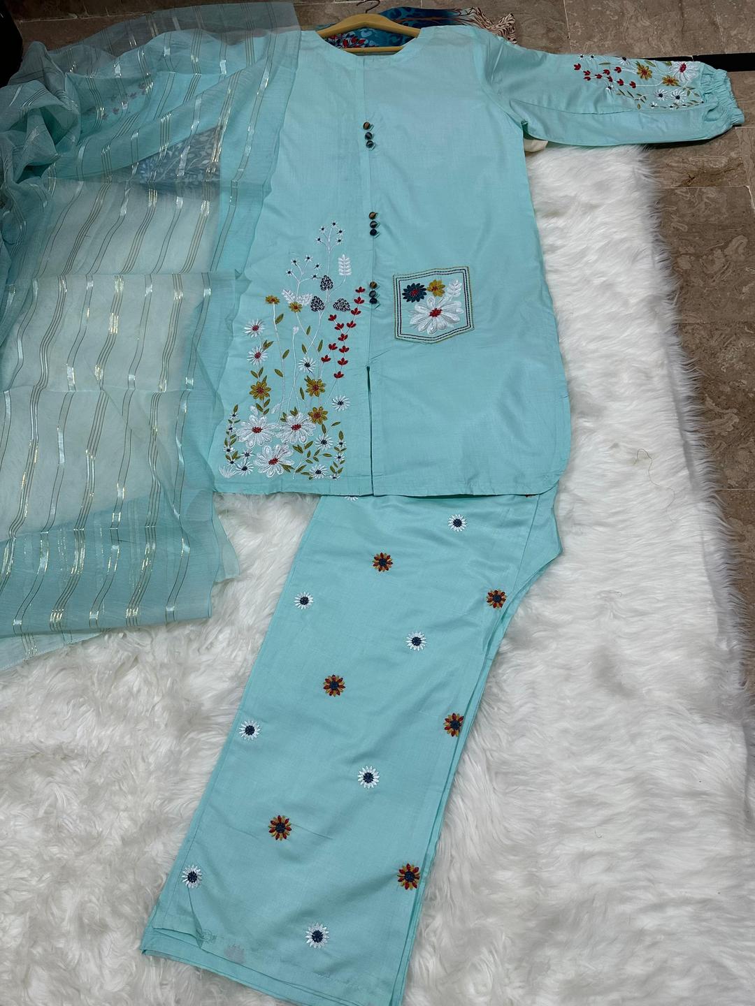 3 Pcs Women’s Stitched Embroidered Premium Suit