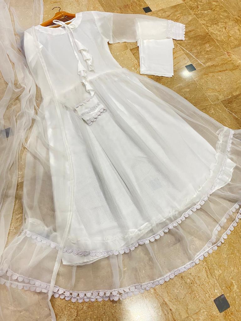 3 Pcs Women's Stitched Embroidered Long Dress Suit 