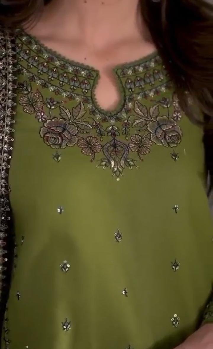 Stylish 3 Pcs Stitched Embroidered Linen Suit for Women