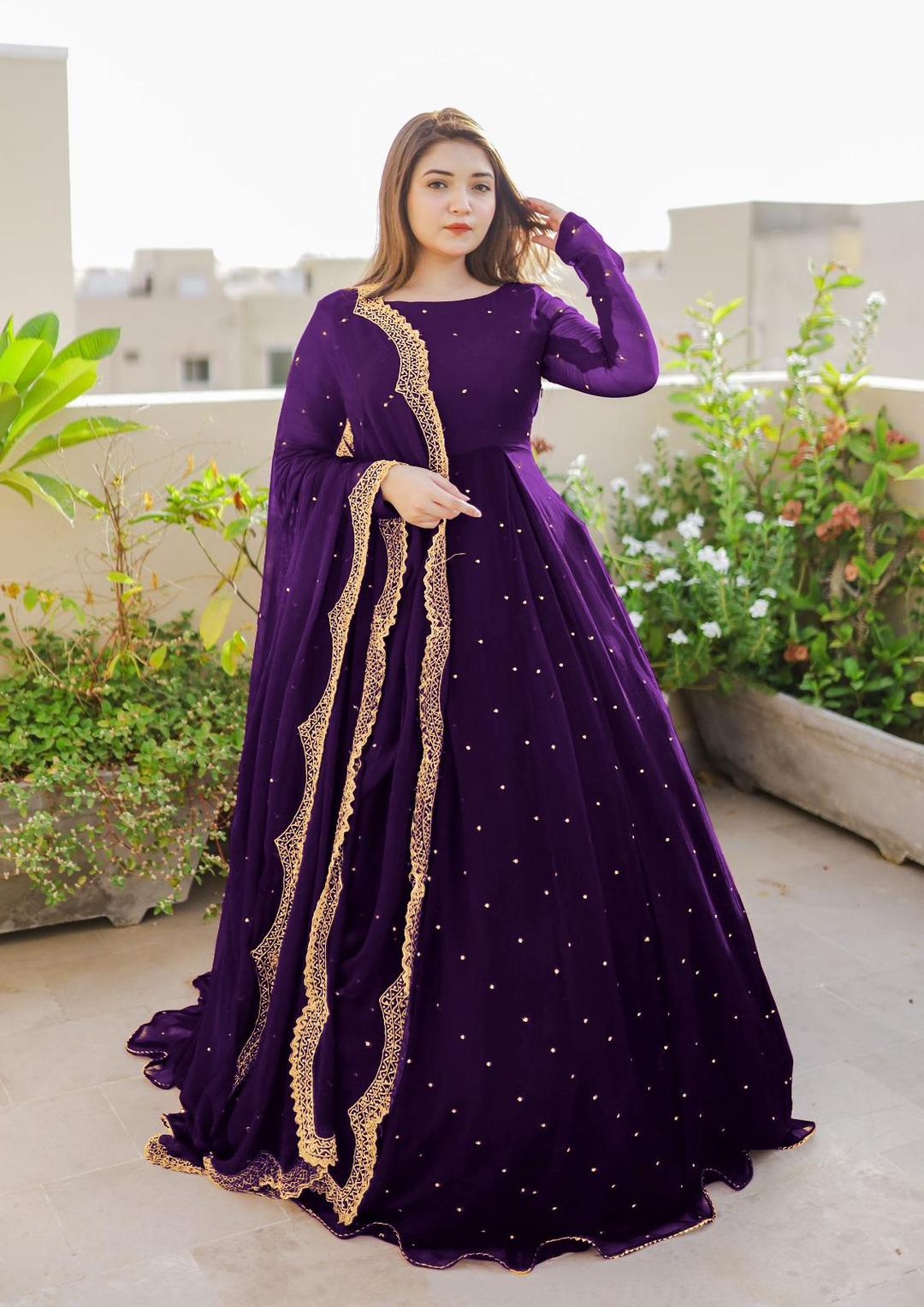 Exquisite Purple Embroidered Chiffon Suit Set - 3 Pcs - Women's Stitched Attire