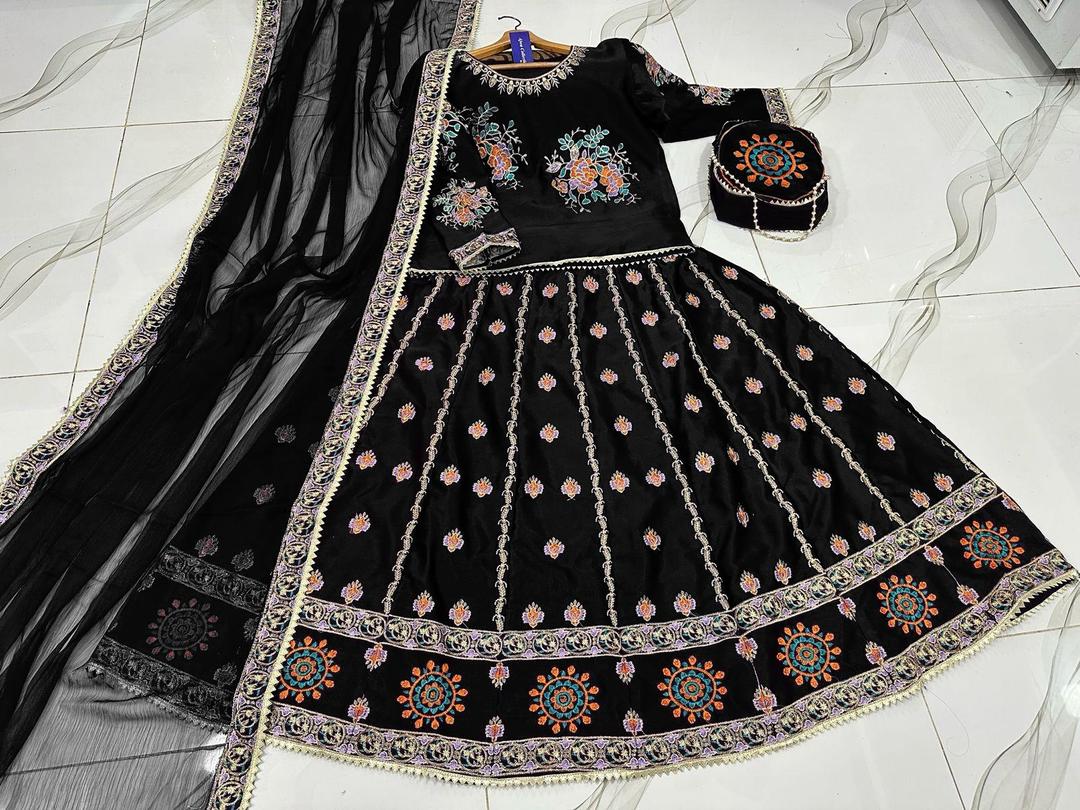 Elegant Silk Embroidered Lehenga Choli Set - 4 Pcs