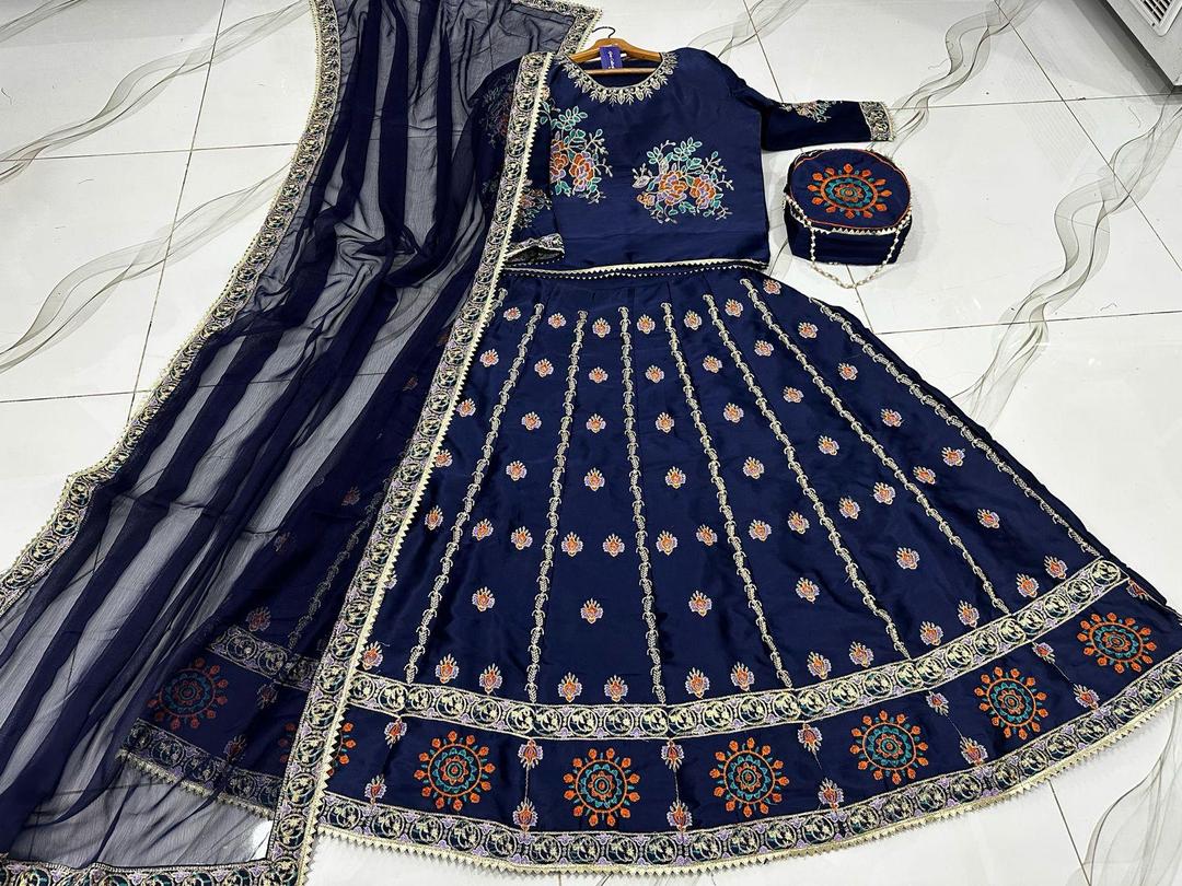 LuxuriousSilk Lehenga Choli Set - 4 Pcs Embroidered Ensemble