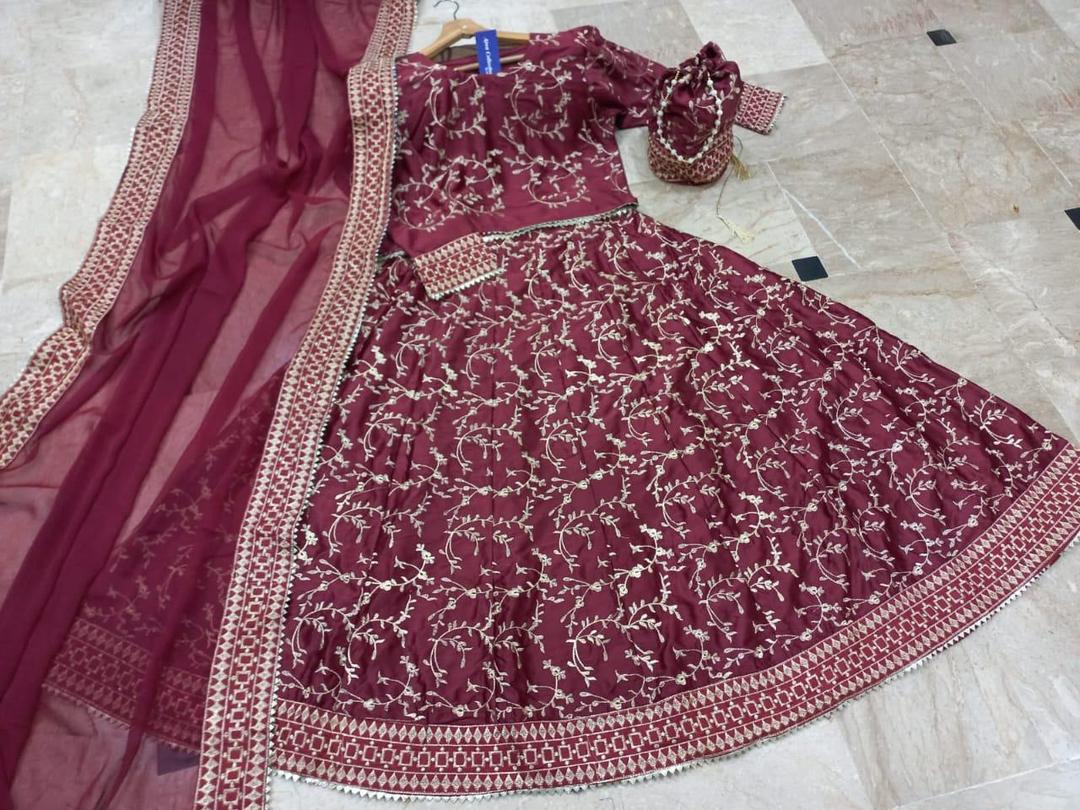 Beautiful Maroon Katan Silk Lehenga Choli Set - 4 Pcs with Embroidered Pattern