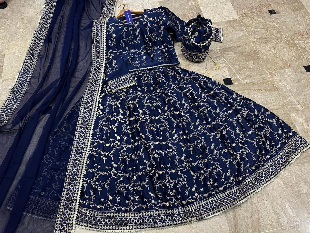 4 Pcs Women's Stitched Silk Embroidered Lehenga Choli