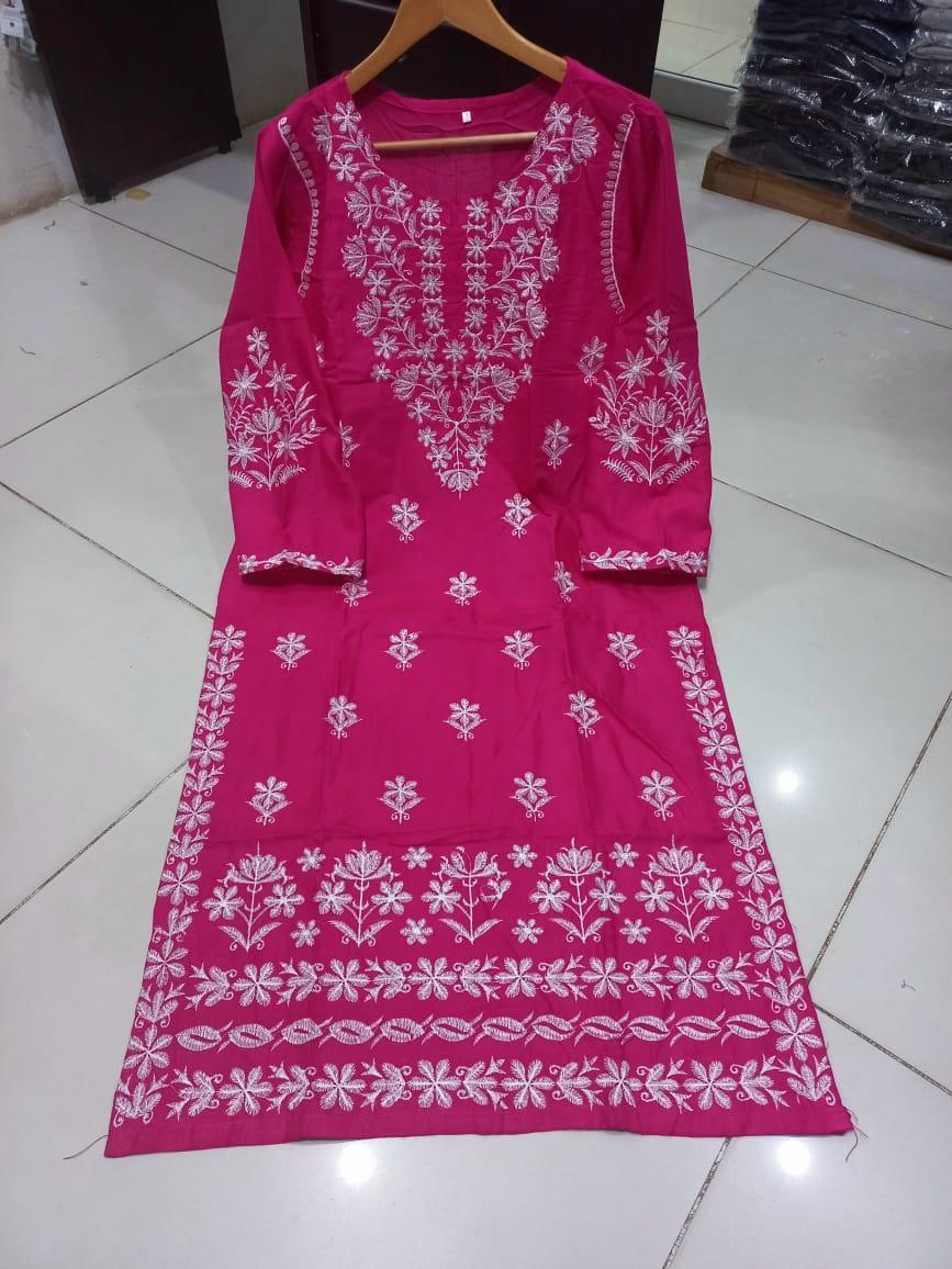 Chikankari Embroidered Pink Kurta - 1 Pc Linen Women's Stitched Wear