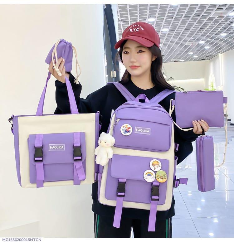 Multipurpose Backpack Set – 4 Pcs School & College Bags for Teenage Girls and Students