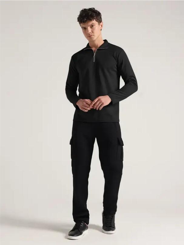 Trendy Black Long Sleeve Track Suit with Pants for Men