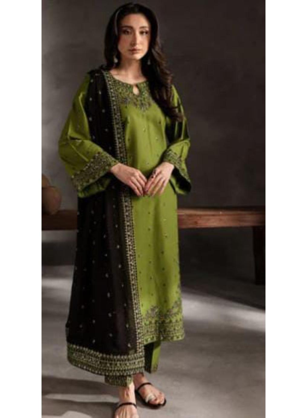 Stylish 3 Pcs Stitched Embroidered Linen Suit for Women